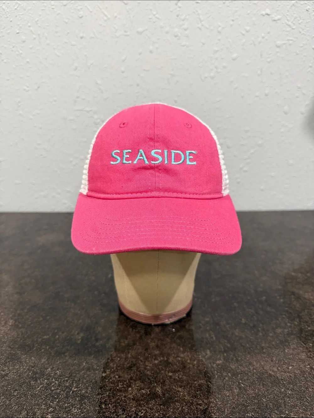 Seaside Embroidered Pink Trucker Hat
